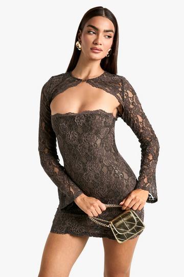 Velvet Lace Bolero Mini Dress taupe