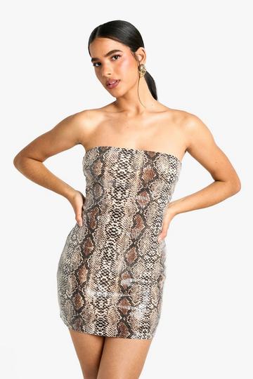 Bandeau Snake Sequin Mini Dress cream