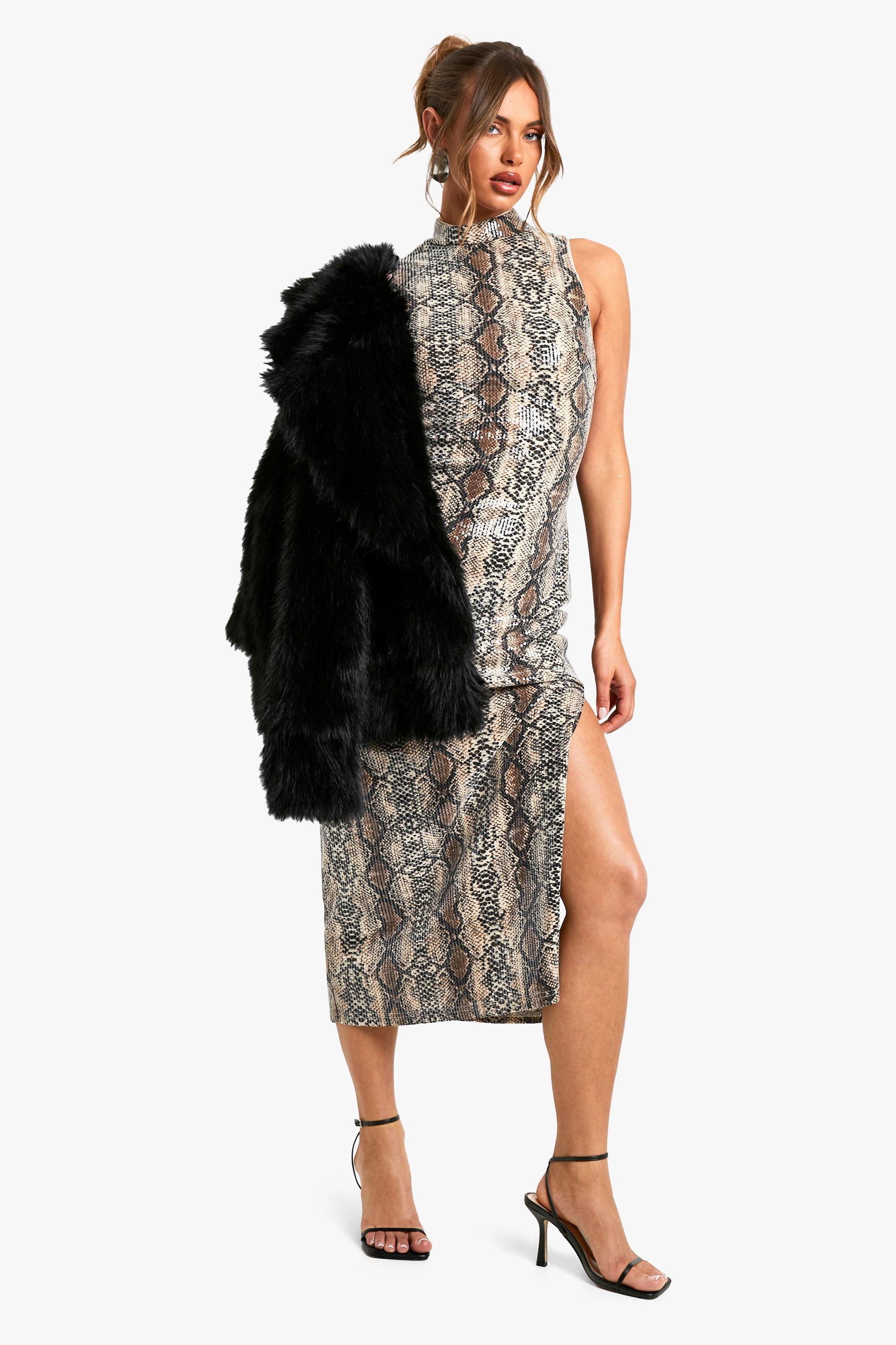 High neck snake print dress shop
