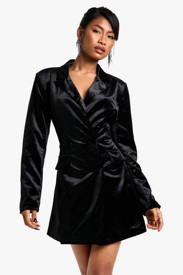 Structured Shaped Waist Velvet Blazer Dress black