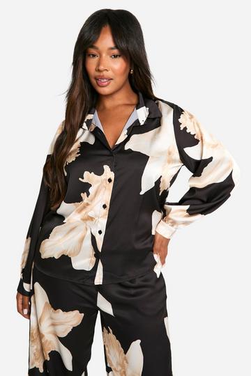 Large Scale Floral Relaxed Fit Shirt black