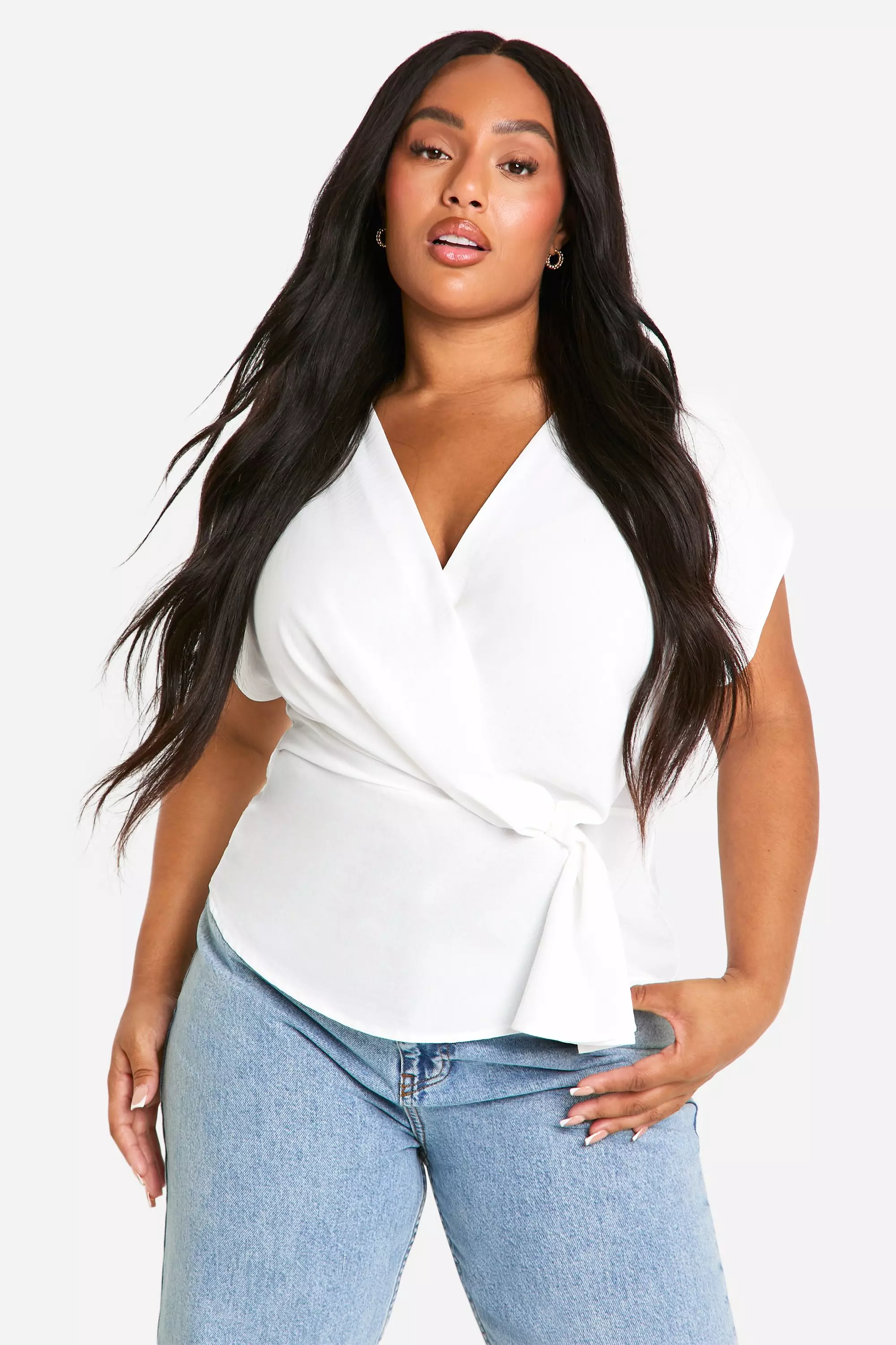 Ivory Plus Hammered Wrap Knot Front Blouse  alternative image