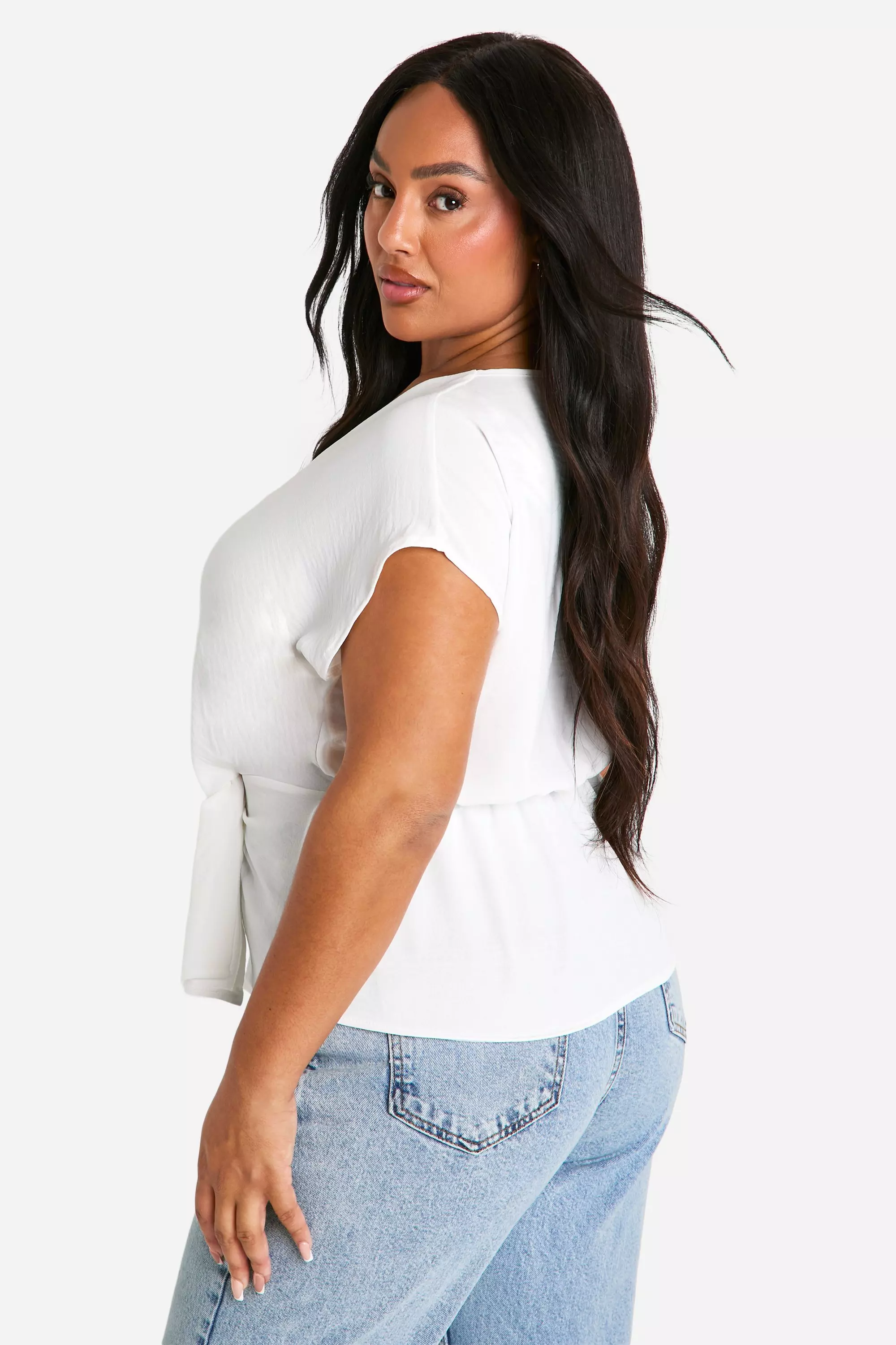 Ivory Plus Hammered Wrap Knot Front Blouse  alternative image