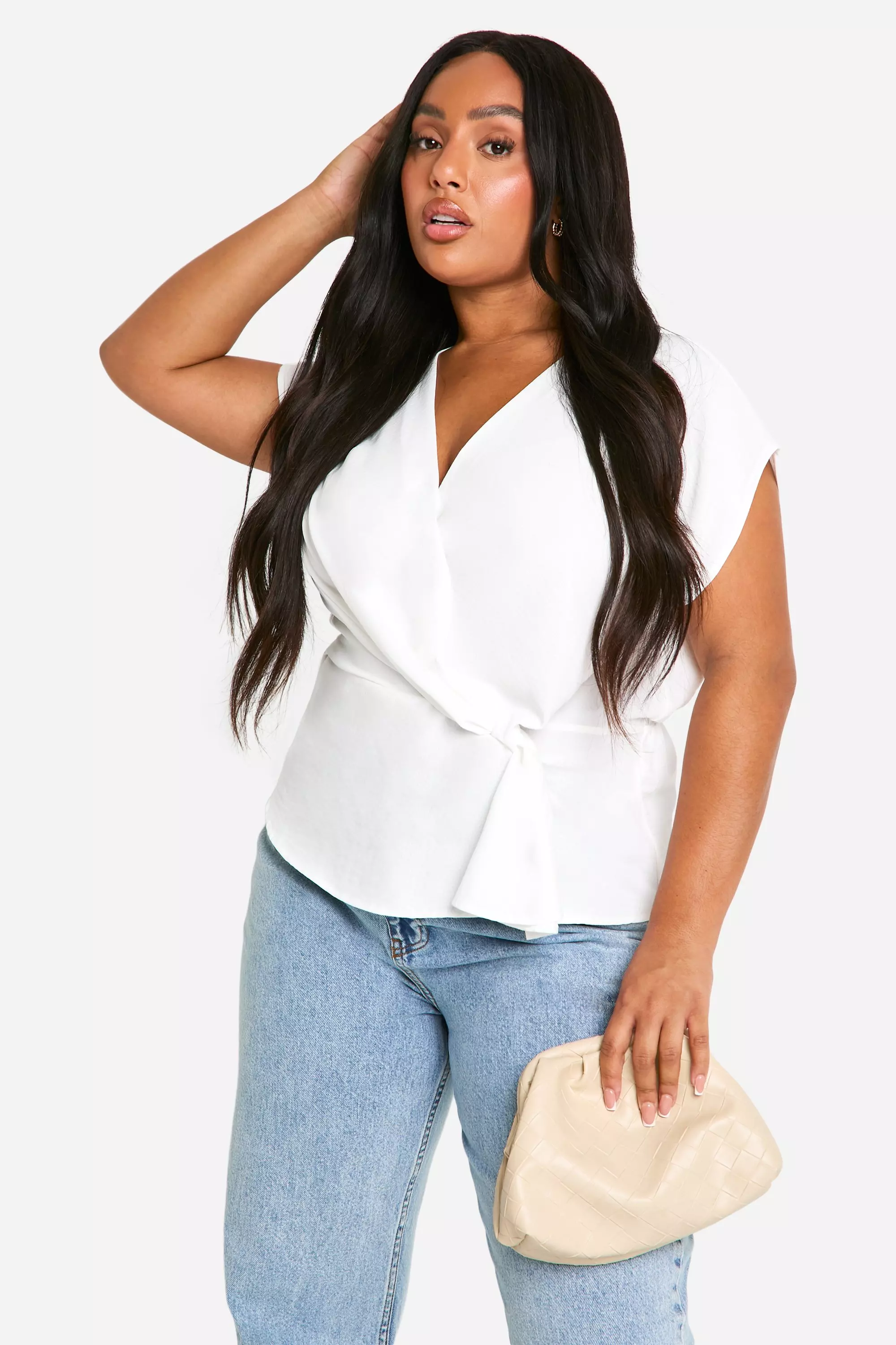 Ivory Plus Hammered Wrap Knot Front Blouse  alternative image