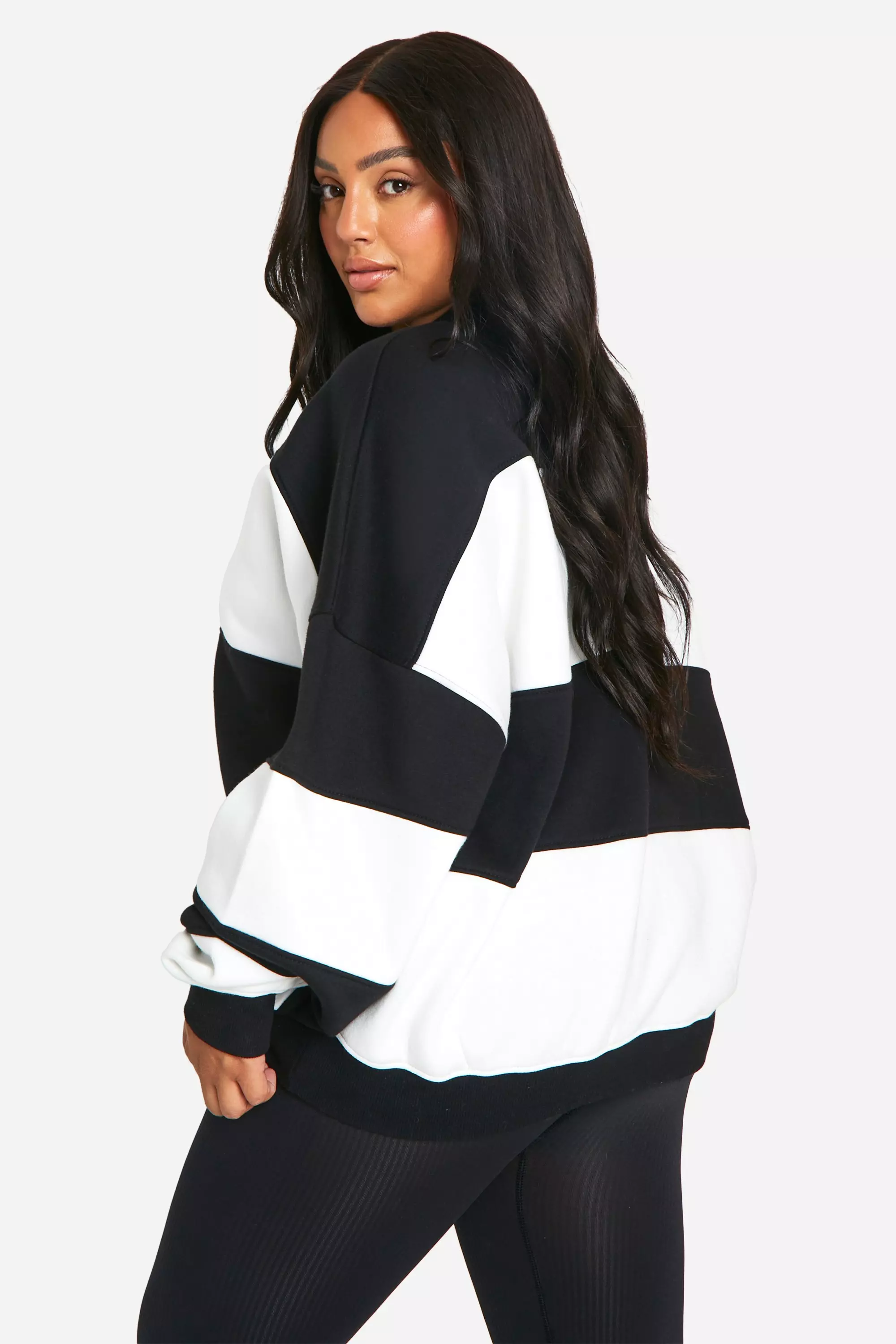 Ecru Plus Stripe Oversized Sweatshirt صورة بديلة