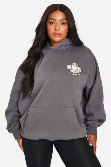 Plus Members Large Back Print Oversized Hoodie charcoal