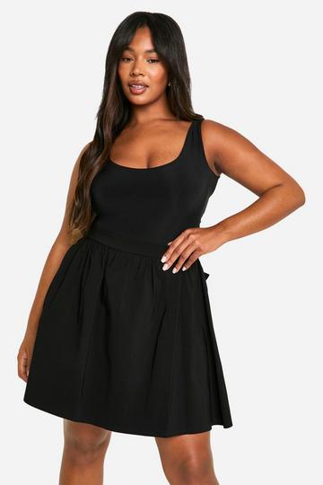 Plus Woven Stretch Bow Back Skater Mini Skirt black