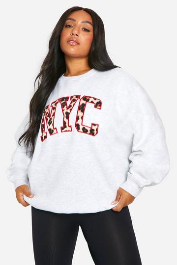 Plus Leopard Nyc Applique Sweatshirt ash grey