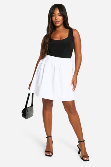 Plus Woven Stretch Bow Back Skater Mini Skirt white