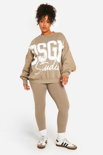 Plus Dsgn Oversized Sweatshirt And Legging Tracksuit khaki