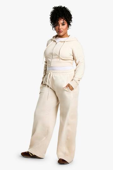 Plus Rib Insert Corset Detail Hoodie And Straight Leg Track Pants Tracksuit stone