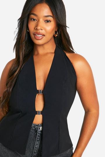 Plus Halter Buckle Detail Top black