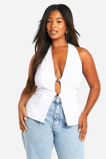 Plus Top Met Halter Neck En Gesp Detail white