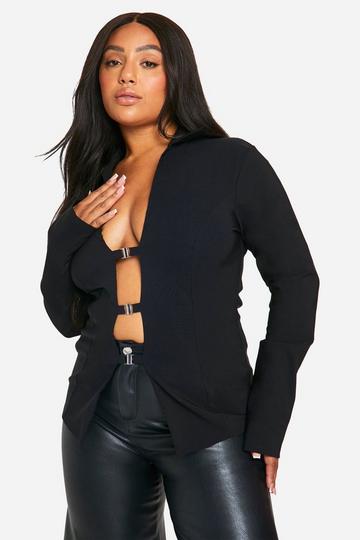 Plus Collar Buckle Front Shirt black