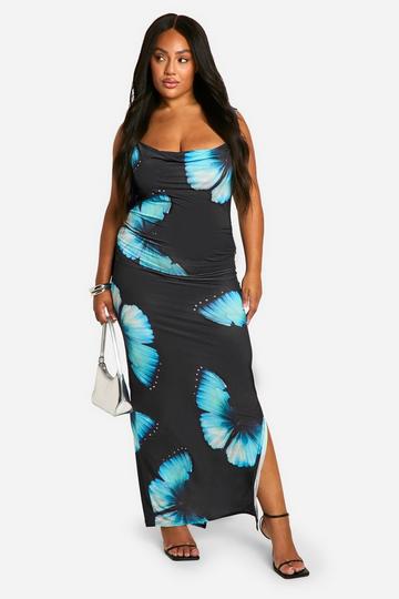 Black Plus Large Print Slinky Cowl Maxi