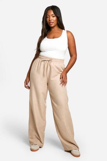 Sand Beige Plus Woven Drawstring Trousers