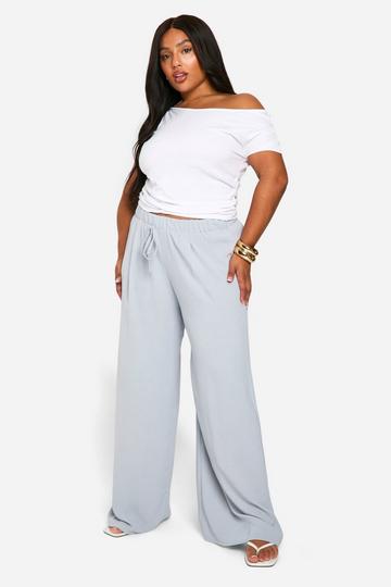 Plus Geweven Wide Leg Broek Met Touwtjes light grey