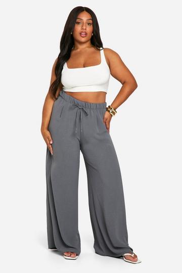 Plus Geweven Wide Leg Broek Met Touwtjes charcoal