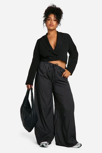 Plus Woven Stripe Wide Leg Floaty Pants black