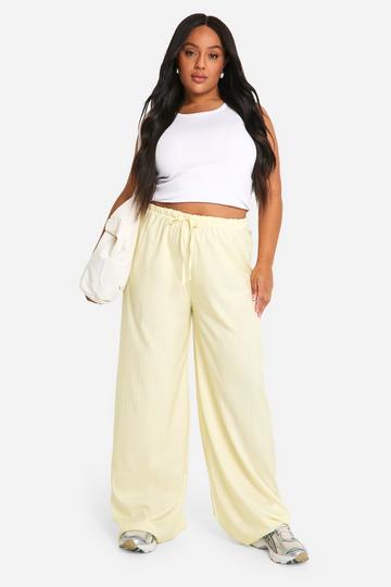 Plus Woven Stripe Wide Leg Floaty Pants lemon