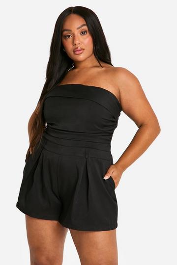 Black Plus Woven Bandeau Ruched Detail Playsuit