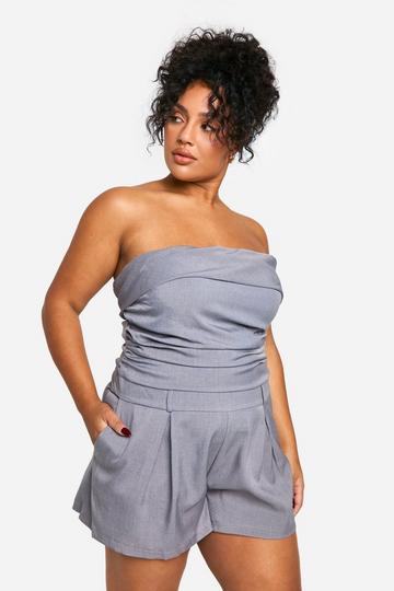 Plus Woven Bandeau Ruched Detail Playsuit grey