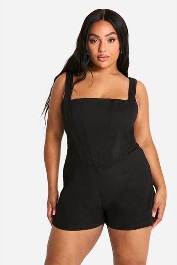 Plus Woven Corset Playsuit black