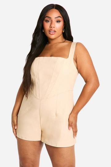 Plus Geweven Playsuit Met Korset Detail camel