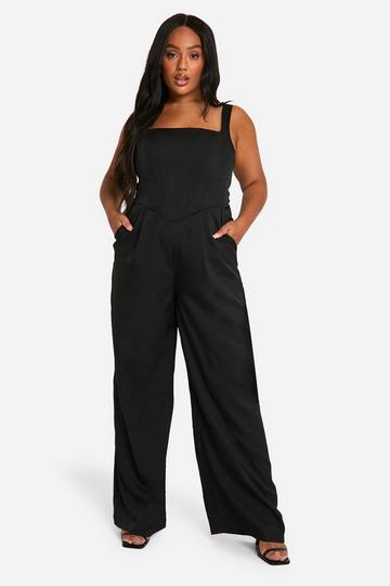 Plus Woven Corset Wide Leg Jumpsuit black