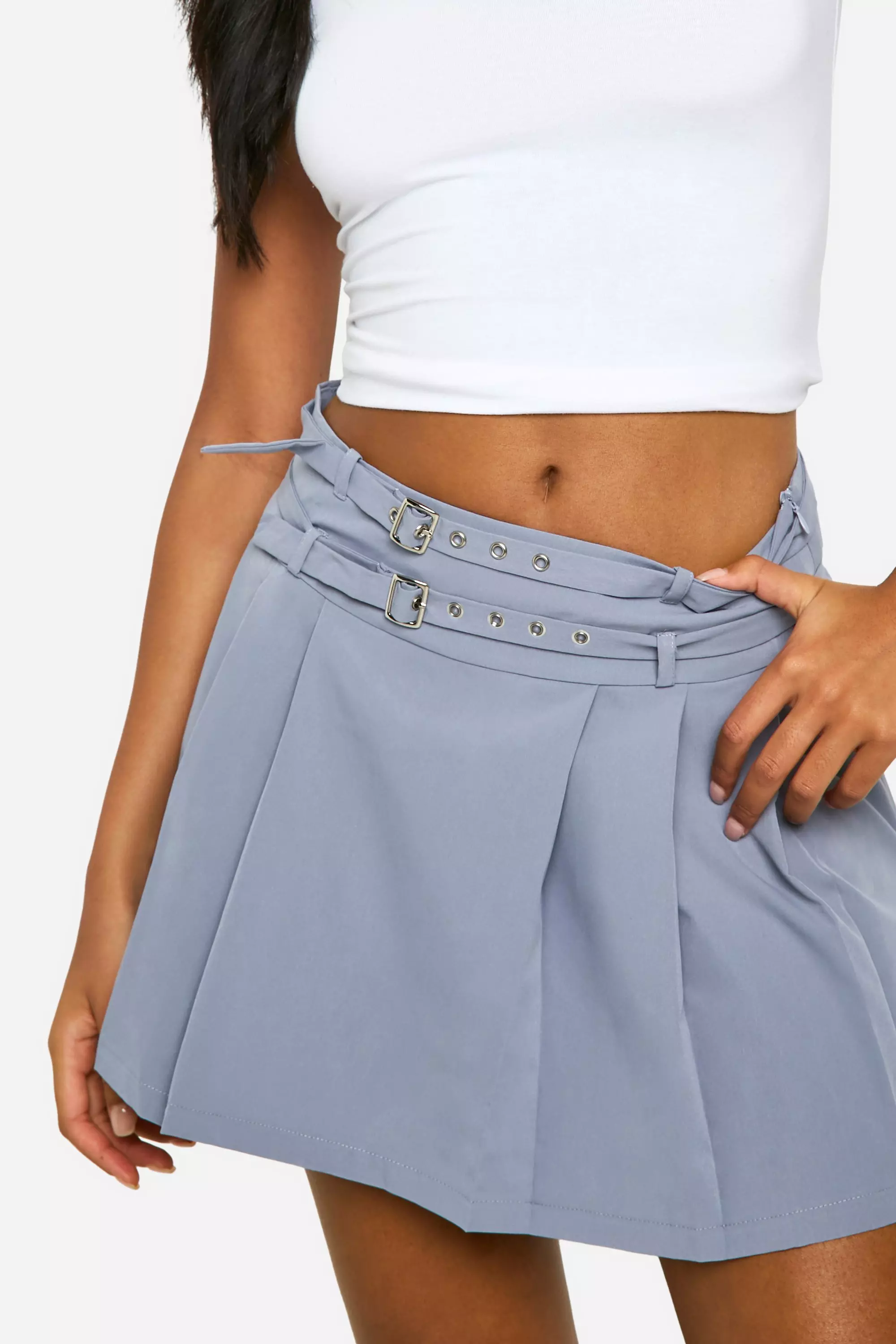 Tall Pleated Buckle Belt Mini Skirt