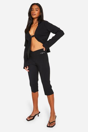 Petite Belted Capri Trouser black