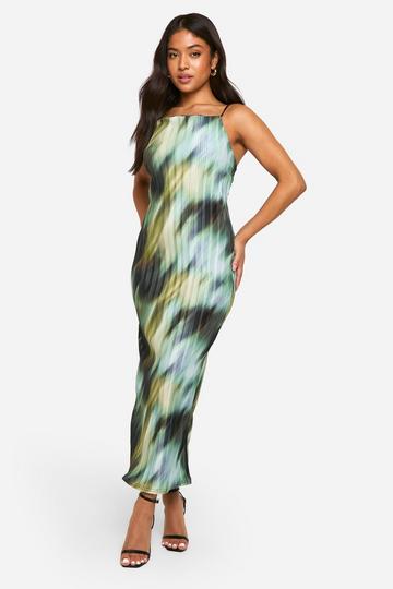 Blue Petite Plisse Abstract Maxi Dress