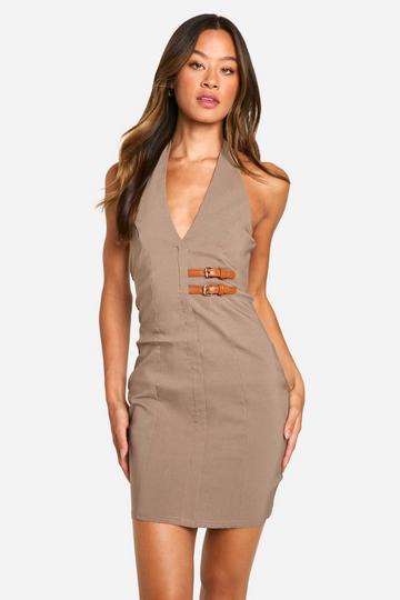 Tall Halterneck Belt Detail Mini Dress mocha