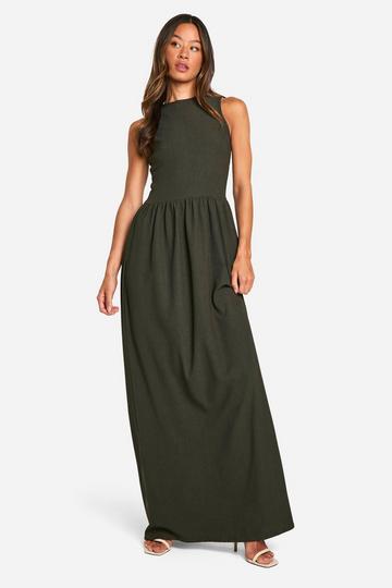 Tall Crinkle Drop Waist Racer Maxi Dress khaki