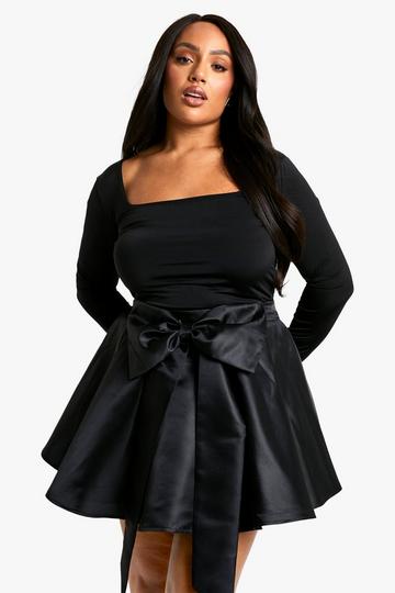 Black Plus Taffeta Bow Skater Skirt