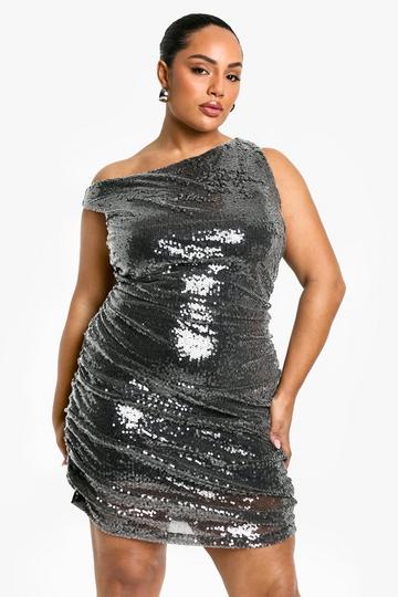 Plus Sequin Ruched Mini Dress black