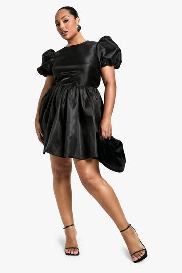 Black Plus Bow Back Puff Sleeve Smock Dress