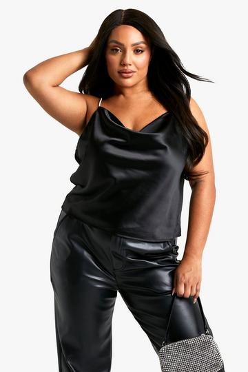 Plus Satin Cowl Back Diamante Strap Cami Top black