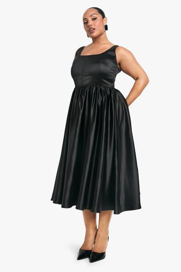 Black Plus Satin Bodice Mini Skater Dress