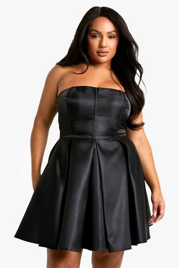 Plus Bandeau Pleated Skater Dress black