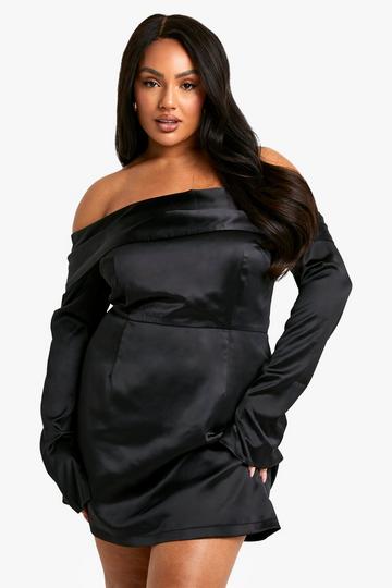 Plus Satin Off The Shoulder Dress black