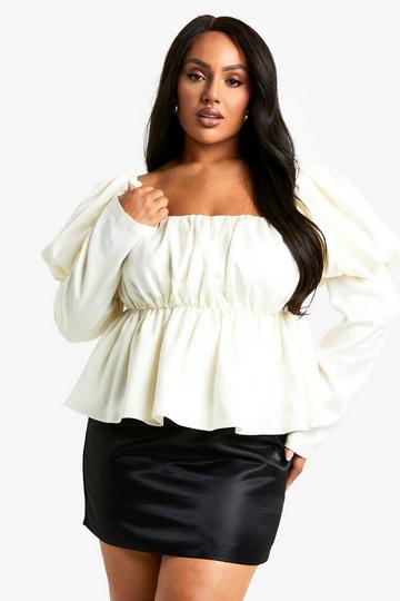 Plus Satin Puff Sleeve Top ivory