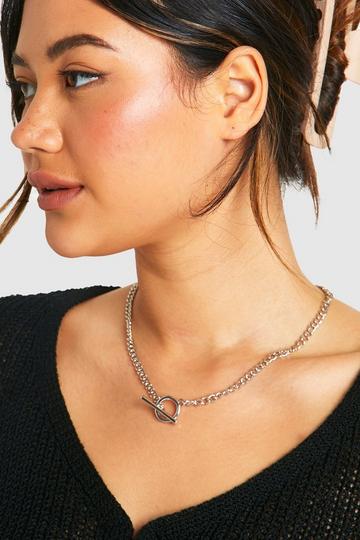 Silver Chain Link T-bar Necklace silver