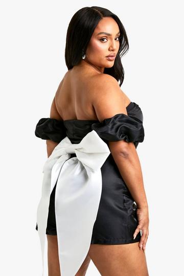 Plus Taffeta Bow Back Playsuit black