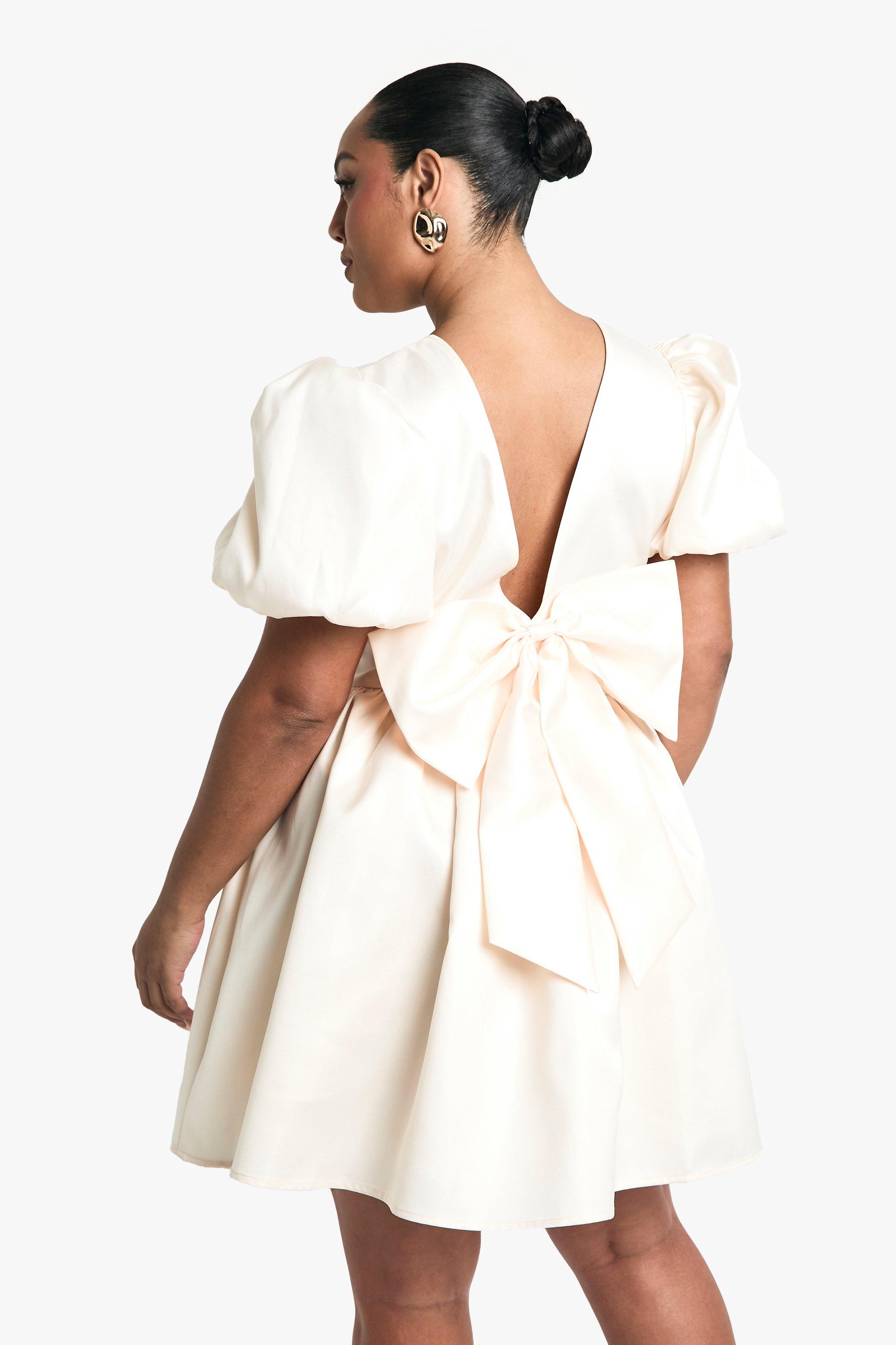 激安単価で Plus Taffeta IE boohoo | Dress Skater Sleeve Puff Back Bow トップス