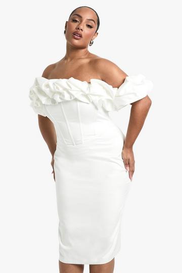 Plus Volume Off The Shoulder Midi Dress ivory