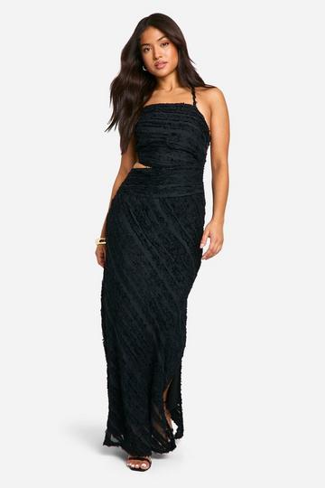 Petite Chiffon Maxi Jurk Met Textuur En Ruches black