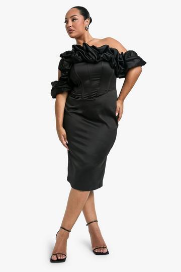 Black Plus Volume Off The Shoulder Midi Dress