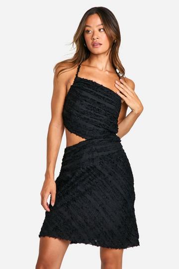 Black Tall Textured Chiffon Ruffle Mini Dress