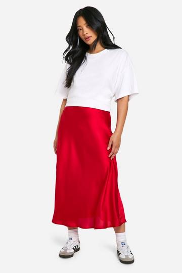 Petite Satin Slip Midaxi Skirt red